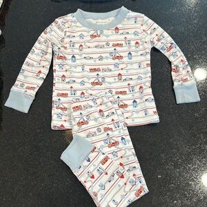 Kissy Kissy Blue and Red Pajama Sets with Fire Truck Print